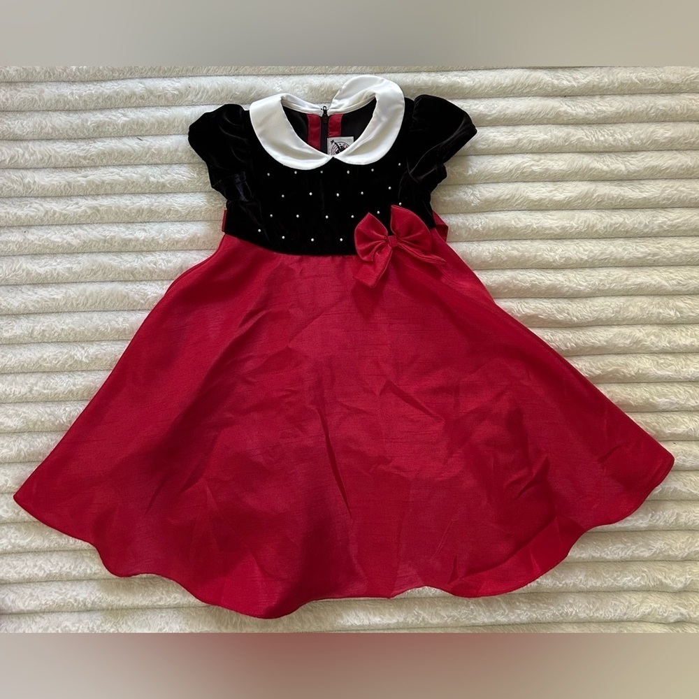 GOOD LAD Toddler Girl Red & Black Velvet Holiday Dress- Size 2T